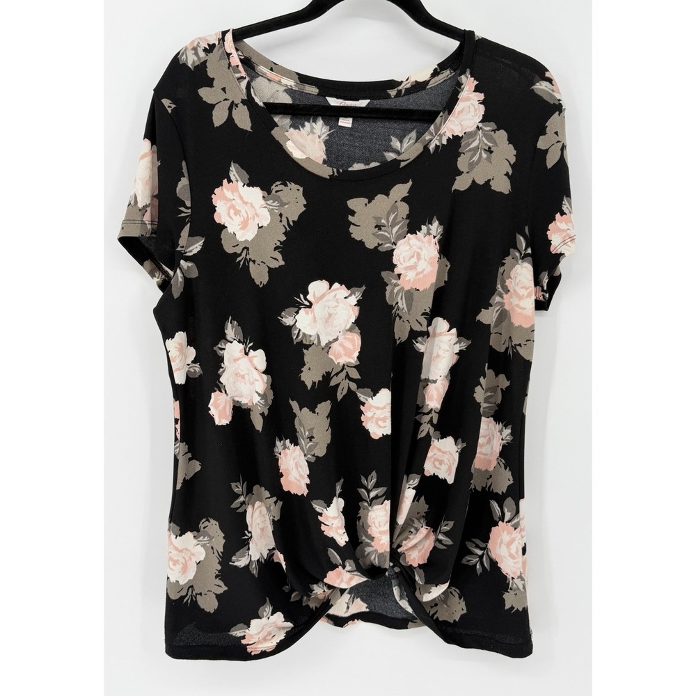 Candie's‎ Blouse XL Floral Knotted Front Stretchy Cottagecore Feminine Chic